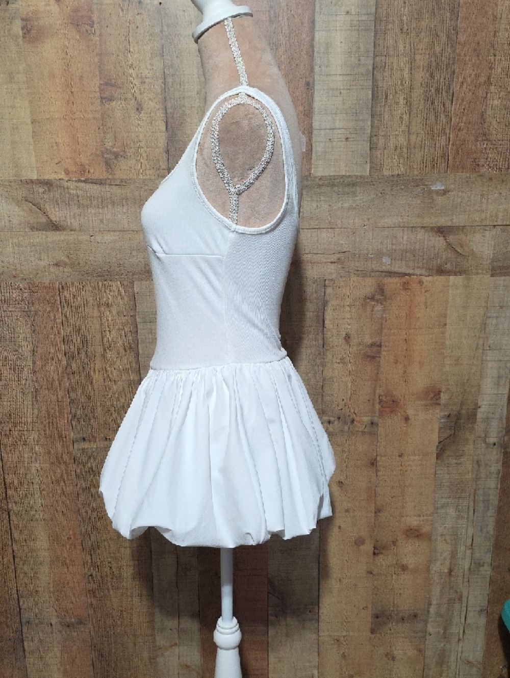 Bubble Hem White Square Neck Tank Dress - Picture 3 of 8